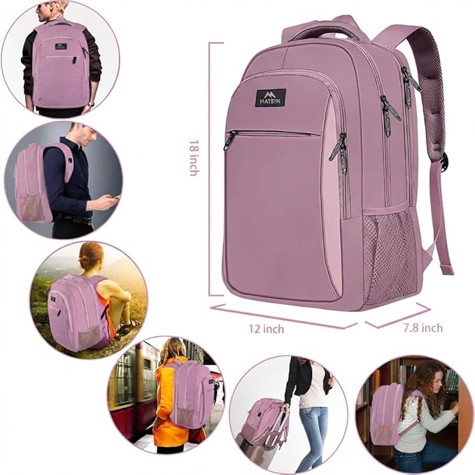 MATEIN Personal Item Backpack 18 * 14 * 8, Underseat 15.6 inch Travel Laptop Backpack for Women, Sturdy Water Resistant Slim Daypack College Computer Bag Gift, Dark Purple