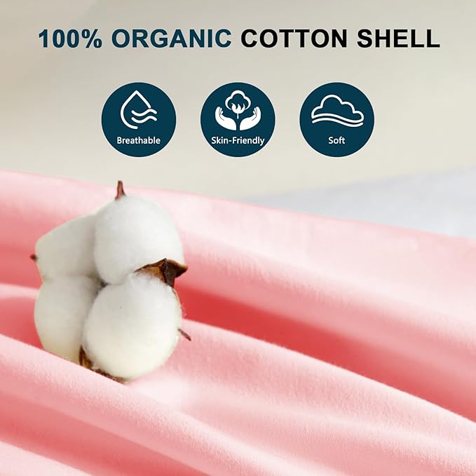 Organic Buckwheat Pillow for Sleeping with Dual-Layer Pillowcase and Extra Tartary Buckwheat Hulls, Adjust Height and Firmness, Neck Support Pillow for Back and Side Sleepers 14"x20", Pink