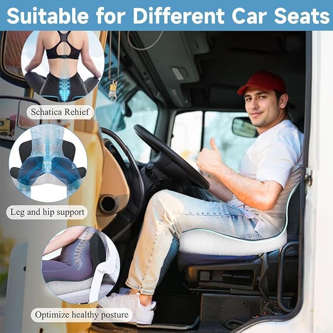 Memory Foam Contoured Seat Cushion with L-Shaped Ergonomic Design for Office Chair Car Seats  Seat Cushion for Truck Driver, Truck Car Seat Cushions for Driving Lumbar Support(Black)