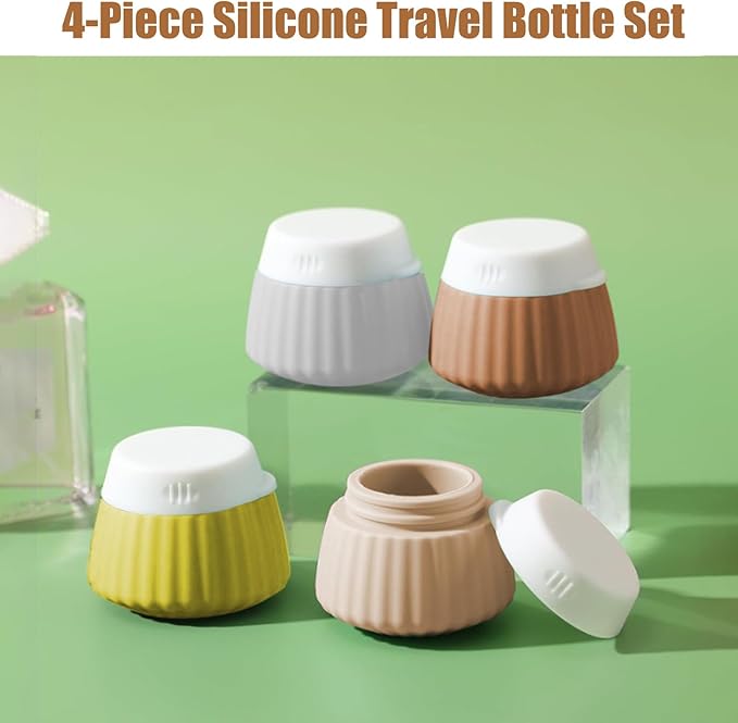 4 Pack Travel Size Silicone Cream Containers, Leak Proof Refillable Toiletry Bottles for Toiletries with 4 Scoops, Labels and Clear Bag, Suitable for Travel Shampoo and Conditioner Bottles (B)