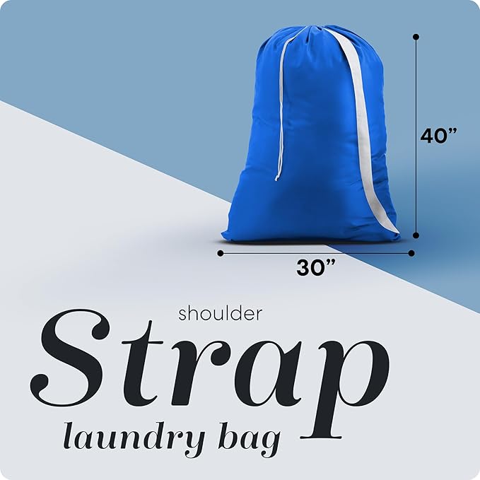 Handy Laundry Bag Shoulder Strap Extra Large - Drawstring Locking Closure, Durable Material, Heavy Duty Stitching, Hands Free Carrying - Perfect College Dorm (Blue, 30" x 40")