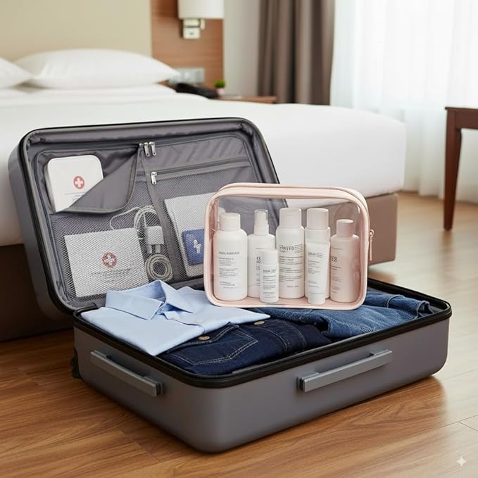 F-color TSA Approved Toiletry Bag 3 Pack Medium - Clear Makeup Bag Travel Quart Size for Women Men, Clear Cosmetic Bag Airport Airline Compliant Carry on Bag, Nude Pink