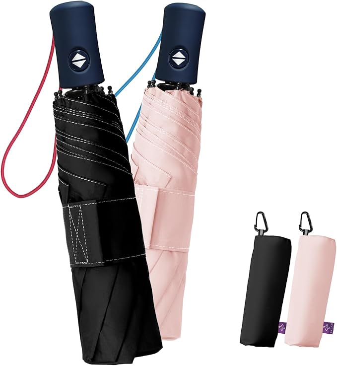 Windproof Travel Umbrella for Rain - 43" Compact Folding Umbrella, Reinforced Strong Frame, Lightweight Portable Parasol with UPF 100+ UV Sun Protection, Cruise Ship Essentials