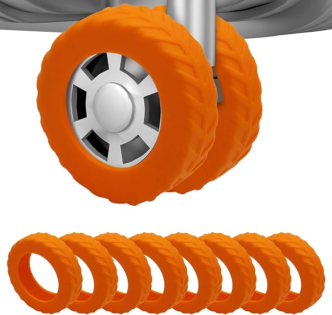 8Pcs Luggage Wheel Covers,Silicone Suitcase Cover for 2-2.4'' Spinner Wheel, Carry On Luggage Wheels Protector,Upgrade Suitcase Wheels Protective,Essential Travel Accessories (Orange-L)