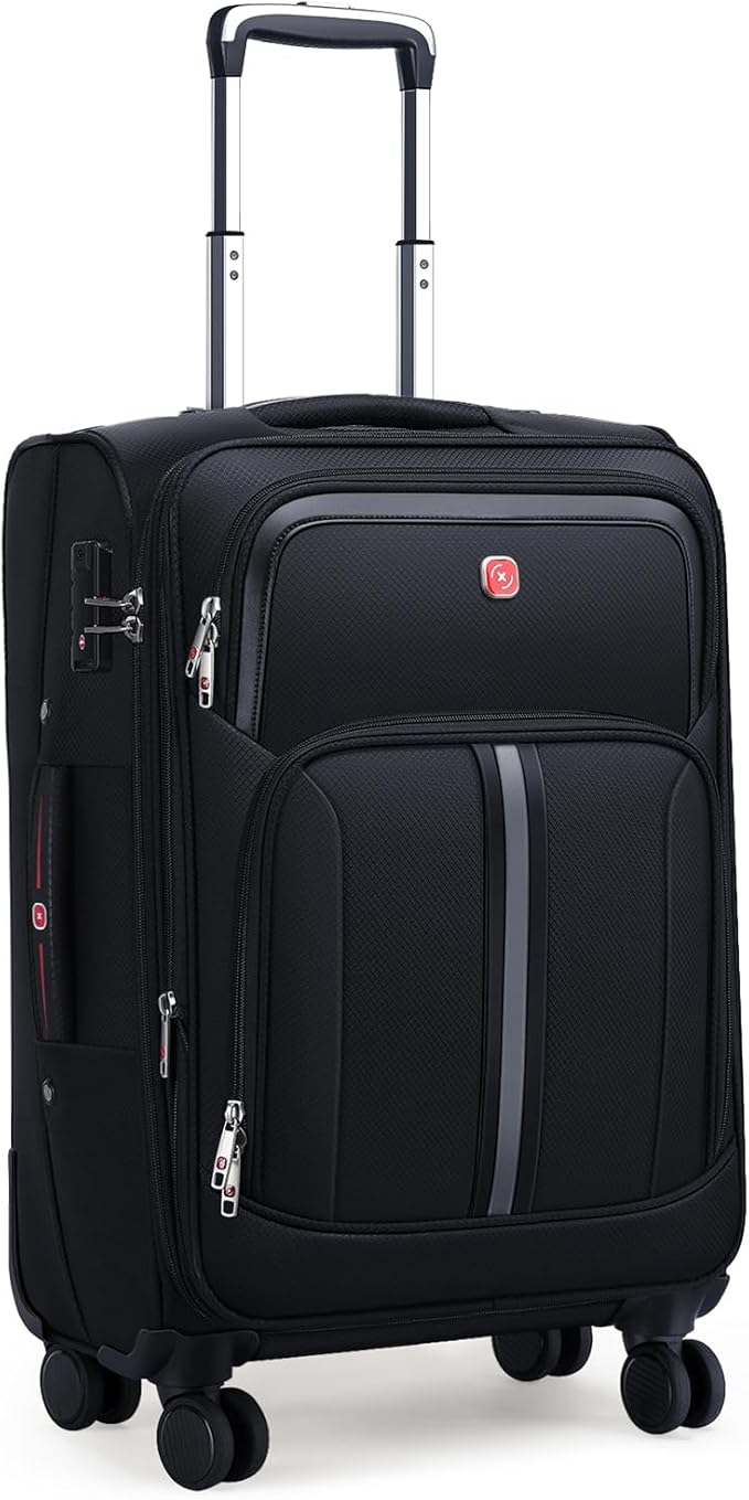Softside Expandable Carry On Luggage Rolling Suitcase with Spinner Wheels (Black, 21-Inch)