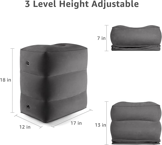 [2-Pack] Rewondah Inflatable Foot Rest Airplane, Kids Airplane Bed | Adjustable Height Travel Foot Rest Pillow | Toddler Flights Seat Extender | Inflatable Foot Rest for Air Travel Flights Train, Car