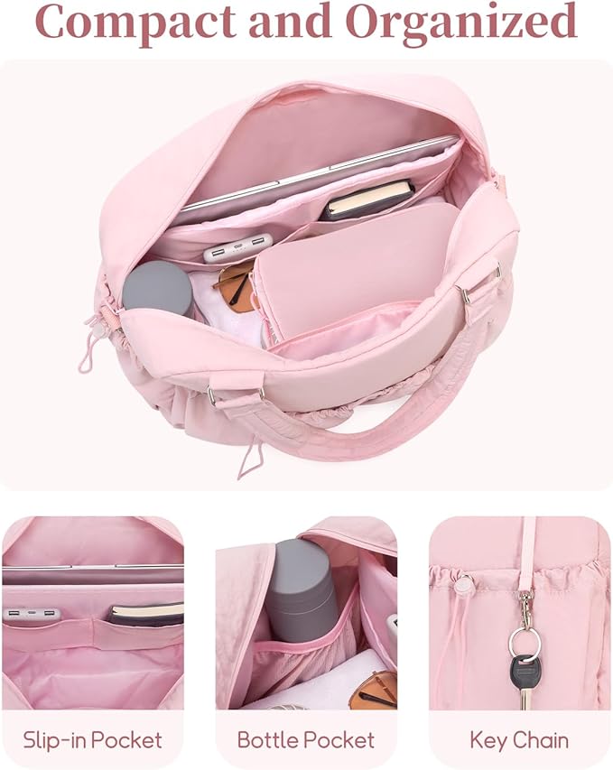 Carry On Duffle Bag with 15.6 Inch Laptop Compartment, Gym Bag for Women with Wet Pocket, Shoe Bag and Toiletry Pouch, Personal Item Travel Duffel Weekender Overnight Bags, Pink