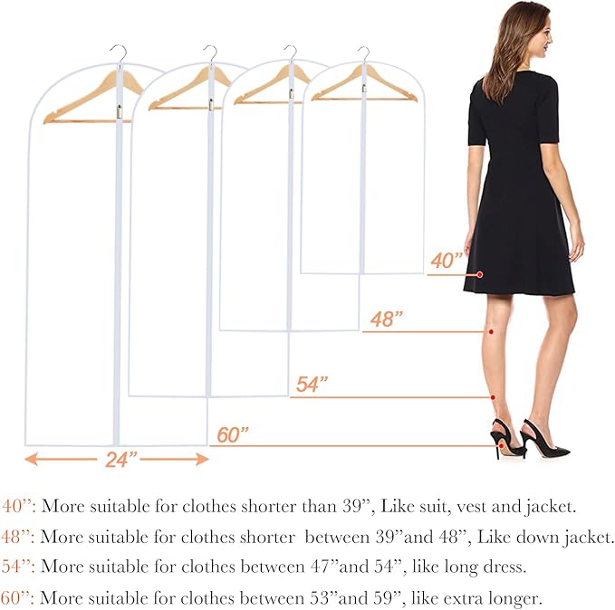 Clear Garment Bags for Hanging Clothes Travel (Set of 6) Suit Bags for Closet Storage Clothes Storage Bags Closet Cover for Open Closet with Zipper for Coats, Jackets, Shirts
