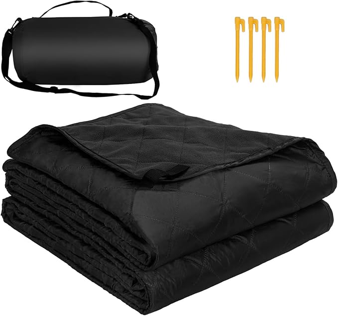 Northroad Waterproof Outdoor Blanket w/Fleece Lining, Large Windproof Camping Blankets for Cold Weather, Light Weight and Warm for Stadium, Hiking, Dog, Picnic, Washable, 55”X 82” (Black, 1PCS)
