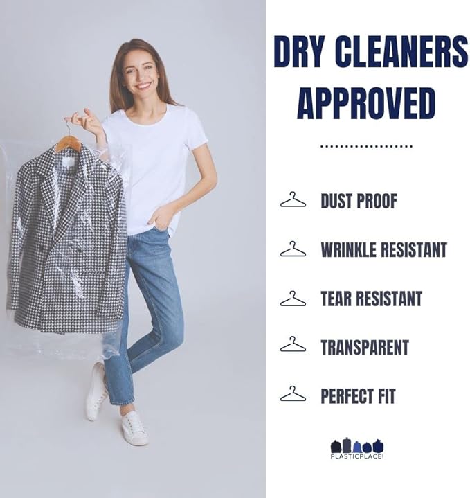 Plasticplace Clear Garment Bags - Pack of 432 Suit Bags Men Travel Clear Garment Bag Storage Ideal for Clothing Protection from Dust & Dirt Hanging Clothes Storage .65 Mil Dress Bag 21" x 7" x 40"