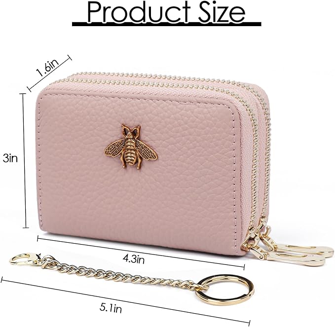 imeetu RFID Credit Card Holder, Small Leather Zipper Card Case Wallet for Women