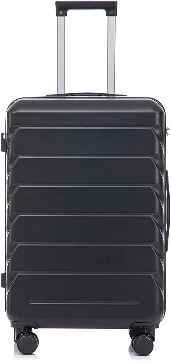 28 Inch Checked-Large Luggage, Lightweight ABS Hard Shell Suitcase with Spinner Wheels, Expandable Travel Luggage with Combination Lock & Side Hooks for Men Women (Black, 28)