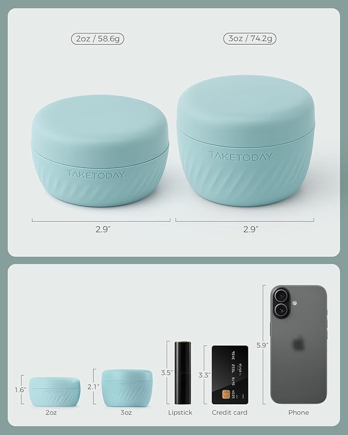 TakeToday Travel Containers for Toiletries, Leak-proof, TSA Approved, Refillable Silicone Cream Jars with Lid Travel Size Essential for Cosmetic toiletry Cream, 2&3oz, 4 Pack (Grey)