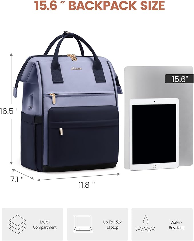 LOVEVOOK Laptop Backpack for Women 15.6 Inch, Travel Backpack with USB Charging Port Large Capacity Laptop Bag, Waterproof Bag for Business College Airline Approved Work Backpack(Grey Navy)