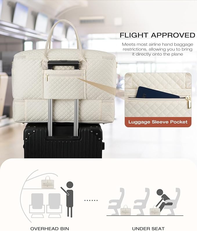 Travel Duffle Bag, Wide Open Large Weekender Bag for Women with Shoe Compartment, Carry on Overnight Bags with Toiletry Bag, Hospital Bag for Women Labor Delivery with Wet Pocket (Beige)
