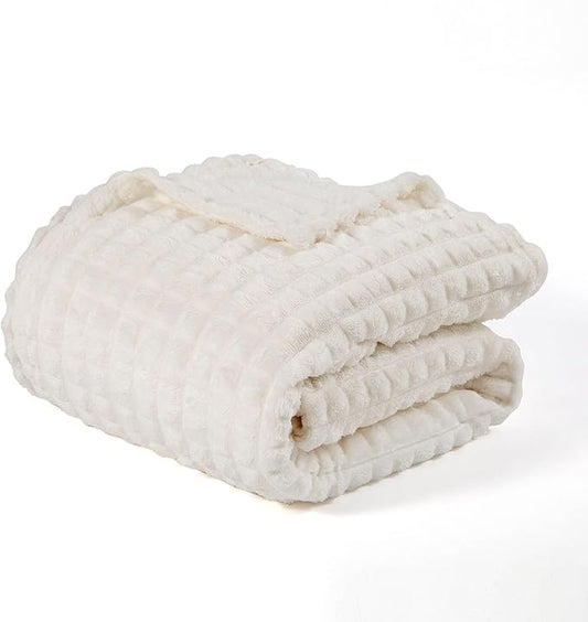 Ultra Soft Jacquard Sherpa Throw Blanket, Lightweight Yet Cozy, Versatile Couch and Travel Blanket, Checker Pattern, Multiple Sizes and Colors, Easy-Care and Durable,50x60 Inches