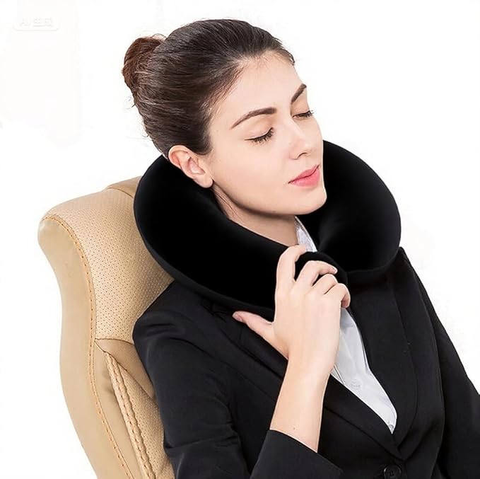 Travel Neck Pillow - 100% Memory Foam Support Pillow for Aiplanes Cars Home Use Office USC and Provides Neck Support (Black)