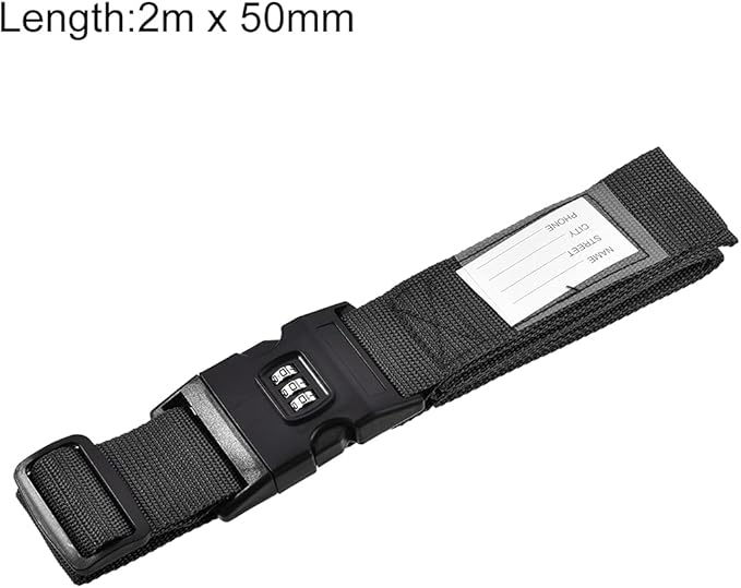 uxcell Luggage Straps Suitcase Belts with Buckle, Combination Lock, 2Mx5cm Adjustable PP Travel Packing Accessories, Black 2Pcs