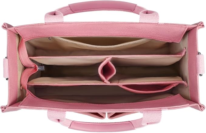 FIORETTO Canvas Tote Bag for Women with Zipper Closure & Individual Compartments for Work College for Teacher & Nurse