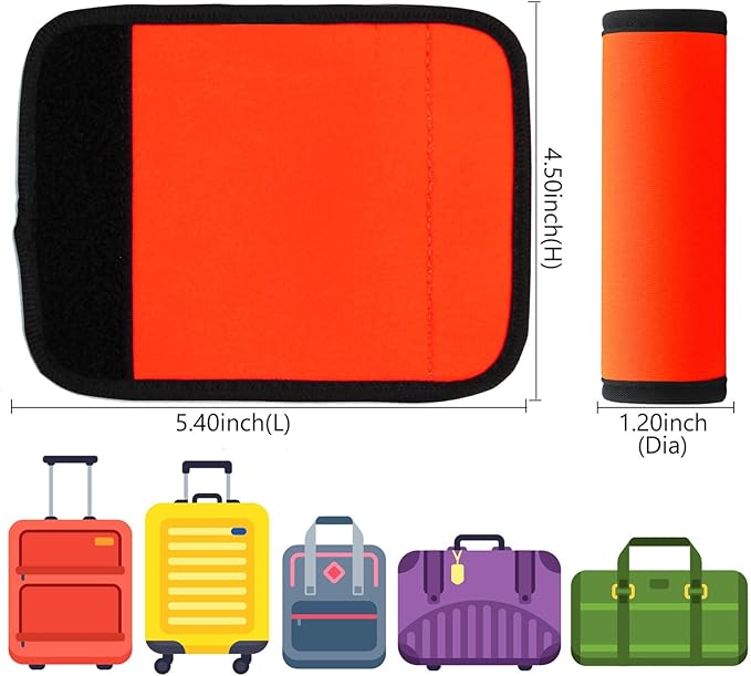 Luggage Handle Wrap 6 Pack-Neoprene Luggage Handle Wraps for Suitcase/Beach Bag/Backpacks Bright Suitcase Identifiers Travel Accessories for Airplane (Neon Orange)