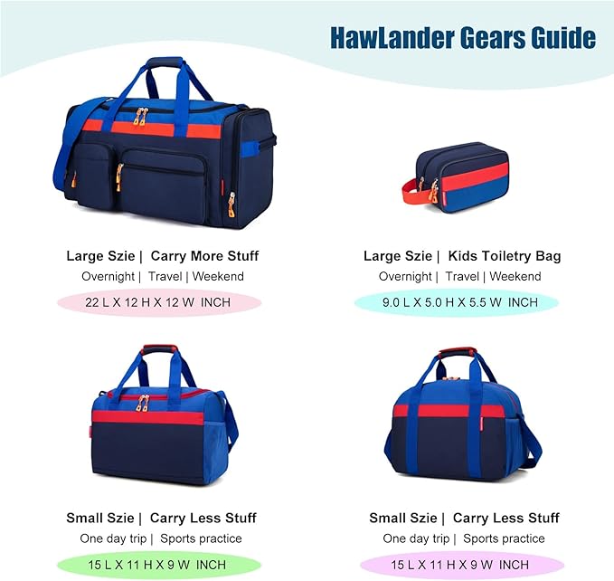 HawLander Kids Duffle Bag for Boys or Girls, Fit Sports Practice, or Overnight Travel Weekend (Navy Blue)