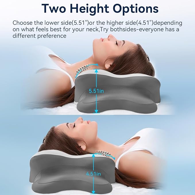 Sleep Apnea Pillow with Neck Pain & Snoring Relief -Orthopedic Cervical Pillow, Ergonomic Contour Memory Foam for Side, Back,Stomach Sleepers, Medium Firm (GreyWhite, Queen Size 25" Lx15 Wx5.8 H)
