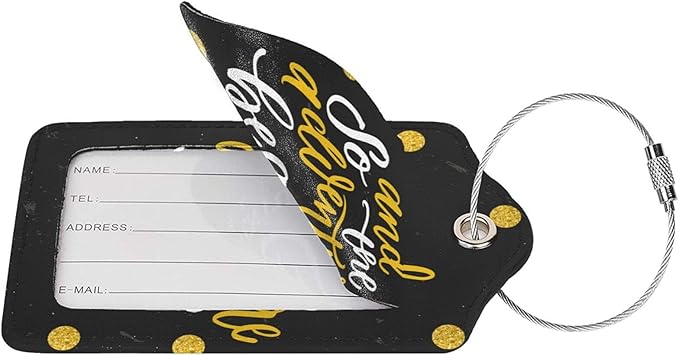Black Cute Saying 2 Pcs Luggage Tags, Privacy Cover Id Label with Stainless Steel Loop and Address Card for Suitcases & Travel Bags