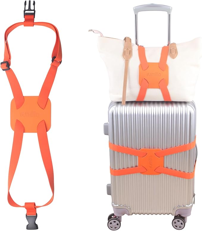 Luggage Straps Bag Bungee， Luggage Straps Suitcase Adjustable Belt，Add a Bag Easy to Travel Suitcase Elastic Strap Belt (Orange Luggage strap-1PCS)