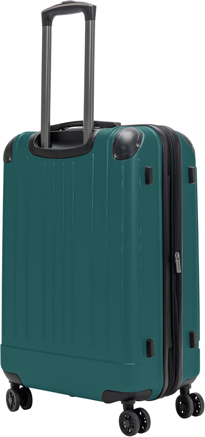 Flying Axis Collection Lightweight Hardside Expandable 8-Wheel Spinner Luggage, Midnight Turquoise, 24-Inch Checked
