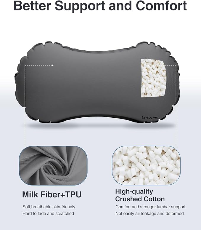 Luxtude Inflatable Lumbar Pillow for Airplane Travel, Lumbar Support Pillow for Office Chair/Car, Self-Inflating Travel Lumbar Pillow Back Support, Lower Back Pillow for Reducing Lumbar Pain