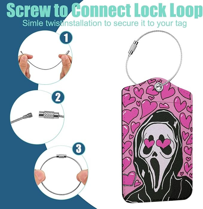 Funny Horror Movie Luggage tag, Suitcase Tags with Privacy Flap and Metal Loop, Ghost Spooky Movie Fans Luggage Tags for Suitcases, Identifiers Travel Essentials Bag Tags for Luggage, Gifts for Women