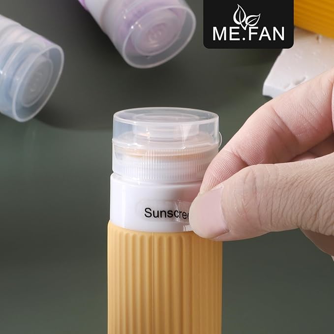 ME.FAN Travel Bottles for Toiletries, TSA Approved 3oz Silicone Journey Size Containers, Portable Split Bottle for Conditioner, Shampoo, Lotion- 4 Pack Pink