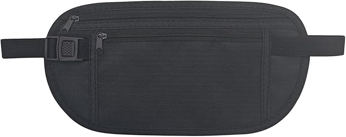FuninCrea Money Belt, Nylon Fanny Pack Hidden Belt Bag with RFID Blocking for Women Men, Anti-theft Waist Pack Under Clothes with Adjustable Buckle for Travel, Running, Hiking, Cycling (black)
