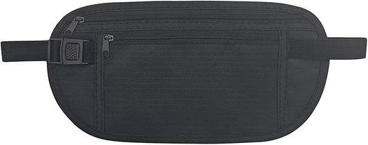 FuninCrea Money Belt, Nylon Fanny Pack Hidden Belt Bag with RFID Blocking for Women Men, Anti-theft Waist Pack Under Clothes with Adjustable Buckle for Travel, Running, Hiking, Cycling (black)