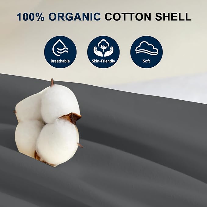 Organic Buckwheat Pillow for Sleeping with Dual-Layer Pillowcase and Extra Tartary Buckwheat Hulls, Adjust Height and Firmness, Neck Support Pillow for Back and Side Sleepers 20"x26", Dark Grey