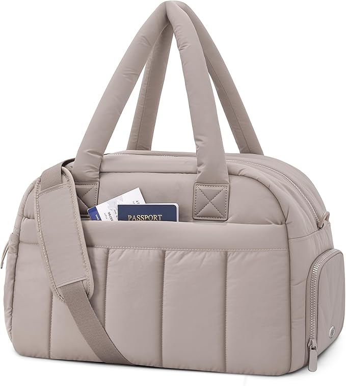 oscaurt Gym Bag for Women Puffer Duffle Bag for Travel Water Resistant Carry On Weekender Overnight Duffel Dance Bag with Shoe Compartment