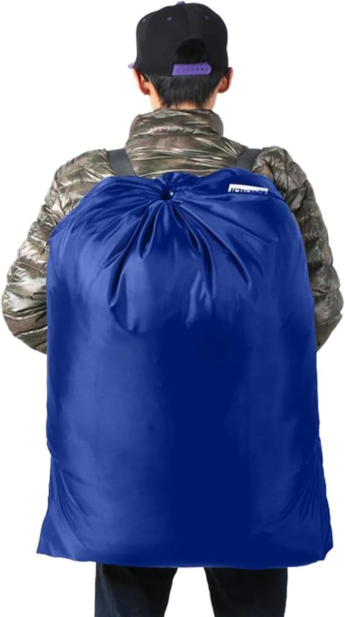 2 Pack Laundry Bag Backpack, 27” x 34”Sturdy Laundry Bag with Shoulder Straps Drawstring Closure Heavy Duty Foldable Laundry Backpack for College, Travel, Laundromat, Apartment (Blue)