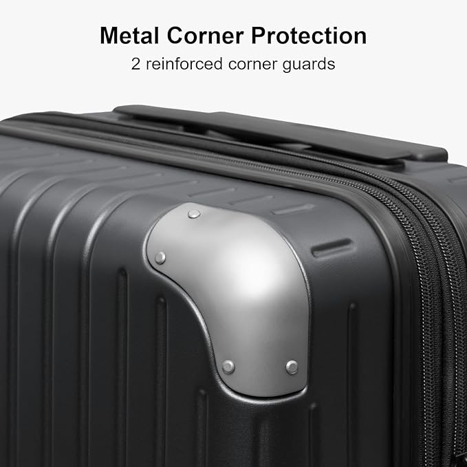 LEVEL8 Carry on Luggage Airline Approved, Hardshell Suitcases with Spinner Wheels, PC Expandable Luggage, 20 Inch, Black