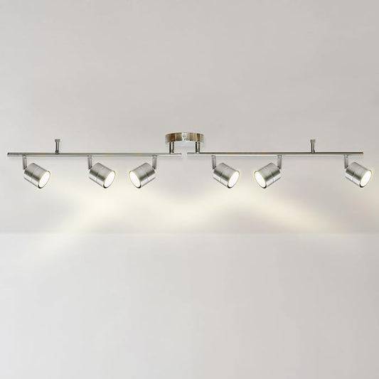 6-Light Brushed Nickel Track Lighting Kit with GU10 LED Bulbs, 42.68 Inch Adjustable Ceiling Spotlight Fixture, 270° Swivel & 90° Tilt Indoor Light for Kitchen Gallery Retail Display