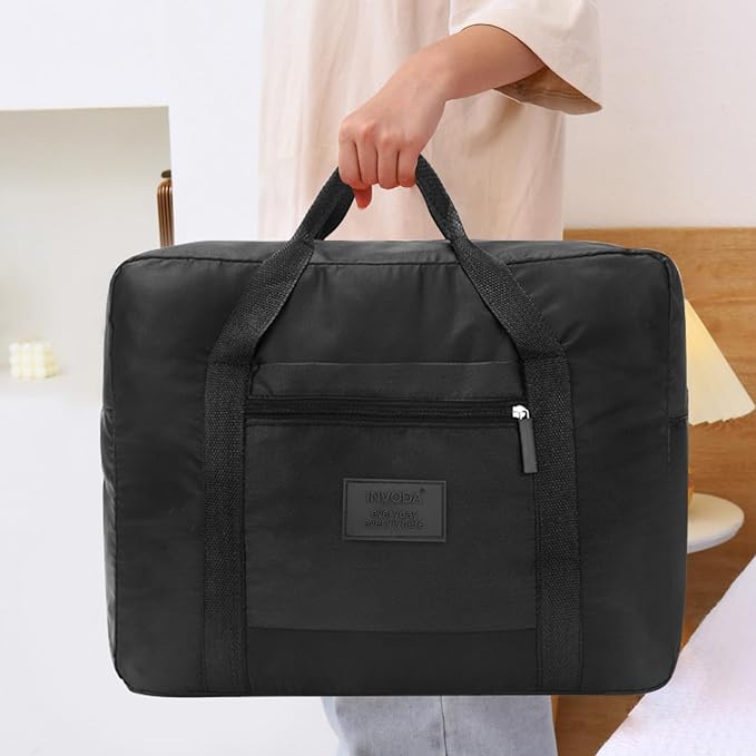 Travel Duffel Bag Carry on Luggage Bag Foldable Travel Tote Bag Waterproof Sports Gym Lightweight Large Weekender Overnight Bag for Women and Men (Black+Blue)