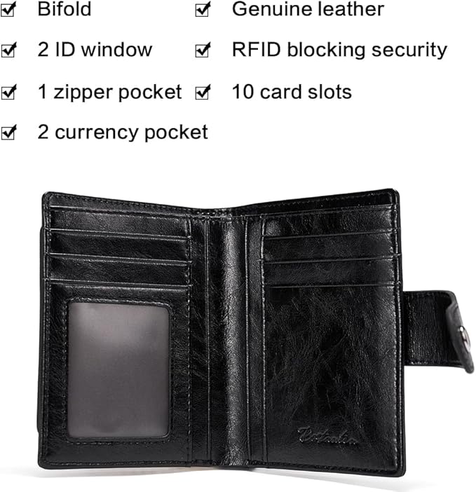 BOSTANTEN Women Leather Wallet RFID Blocking Small Bifold Zipper Pocket Wallet Card Case Purse with ID Window