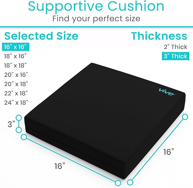 Vive Wheelchair Cushion - Gel Seat Pad for Coccyx, Orthopedic Back Support, Sciatica & Tailbone Pain Relief - Waterproof Cover + 4 Layer Foam Support & Comfort for Pressure Sore & Ulcers