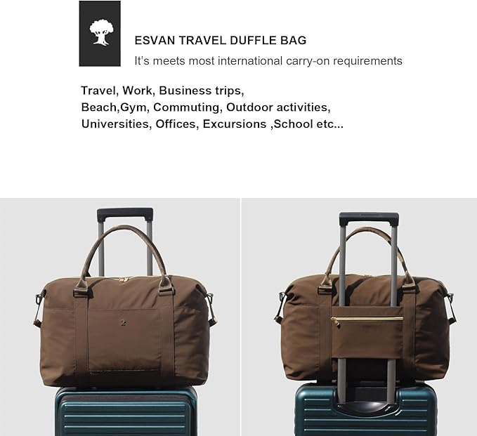 ESVAN Travel Tote Duffel Gym Bag,Weekender Overnight Carry-on Tote Crossbody Bag with Wet Pocket and Trolley Sleeve Upgraded