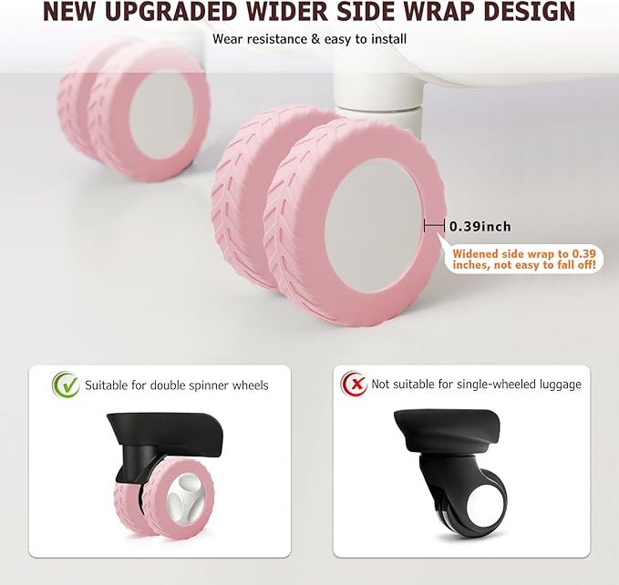 XYOFUN Luggage Compartment Wheel Protection Cover - Upgraded 8-Pack Anti Dust & Scratch Noise Reduction Carry On/Travel Suitcase Wheel Protector - For 2-2.4" wheels - Pink