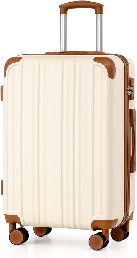 Coolife Luggage, Suitcase with Durable and Lightweight, Checked Luggage with ABS Hardshell, Dual Spinner Wheels, TSA Lock, and YKK Zipper (apricot white, M(24in))