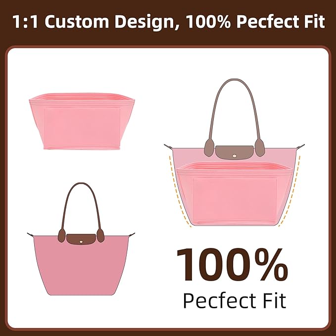 Doxo Purse Organizer Insert Compatible with Longchamp Le pliage L Handbag Insert Felt(L,Pink)