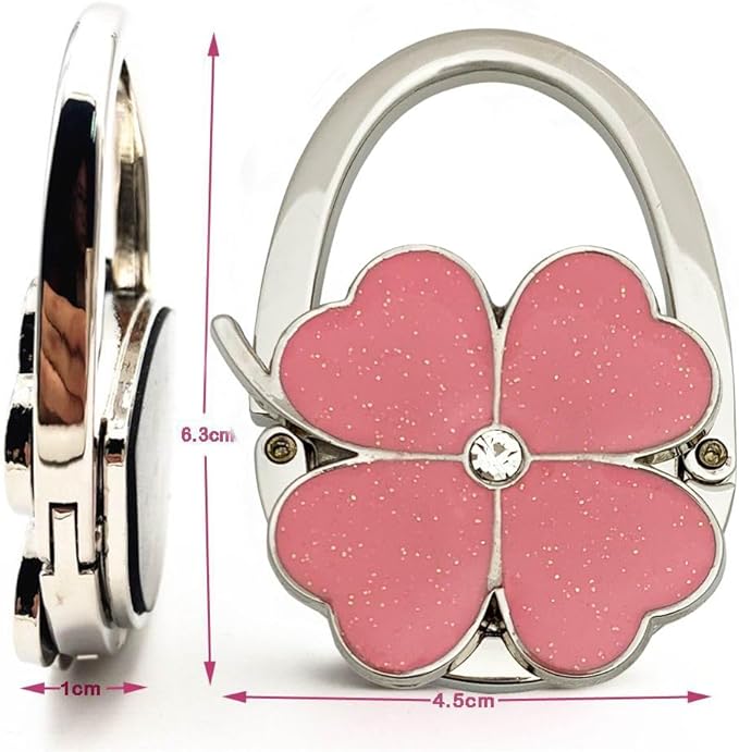 ROFLYER Four Leaf Clover Design Foldable Handbag Hanger Folding Purse Table Hook Holder (Pink)