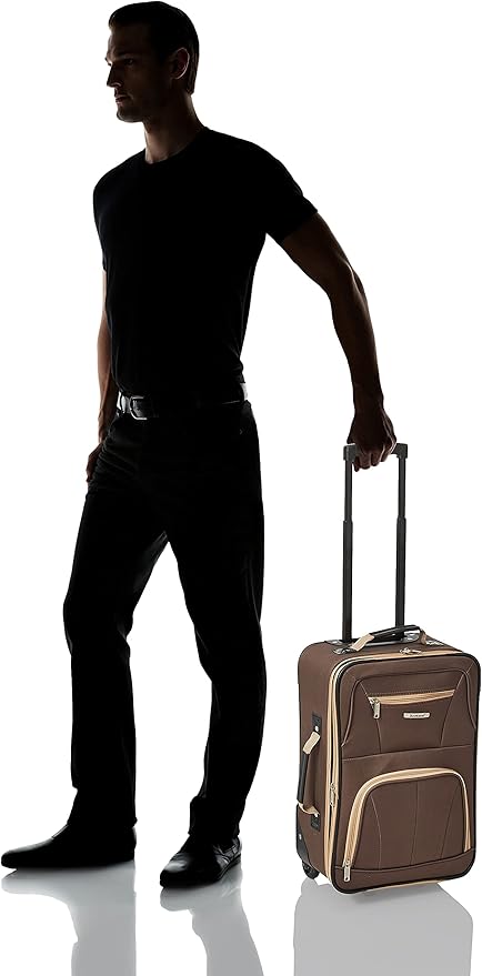 Rockland Fashion Softside Upright Luggage Set,'Expandable,Lightweight,Telescopic Handle,Wheel, Brown, 2-Piece (14/19)