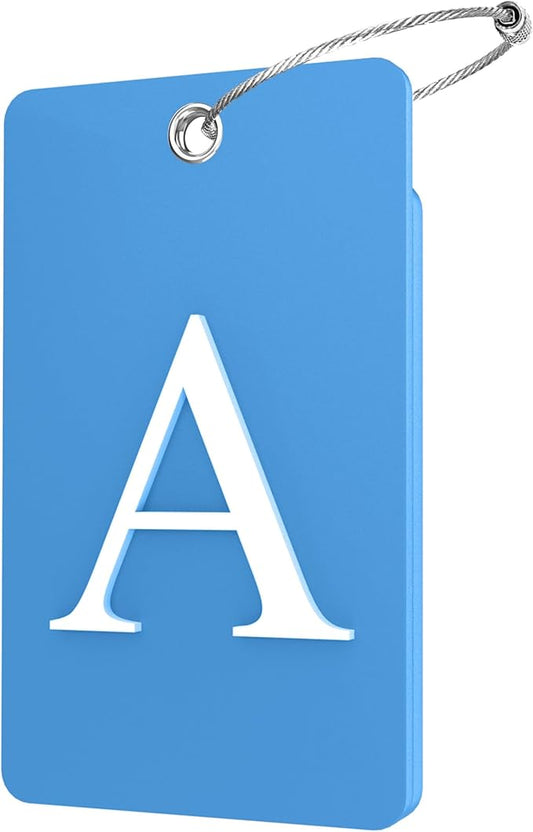 Gostwo 2 Pack Luggage Tags for Suitcases, 26 Initial Letter Travel Luggage Baggage Identification Labels ID Tag Fully Bendable Tags with Stainless Steel Loop (Blue) (Letter A)