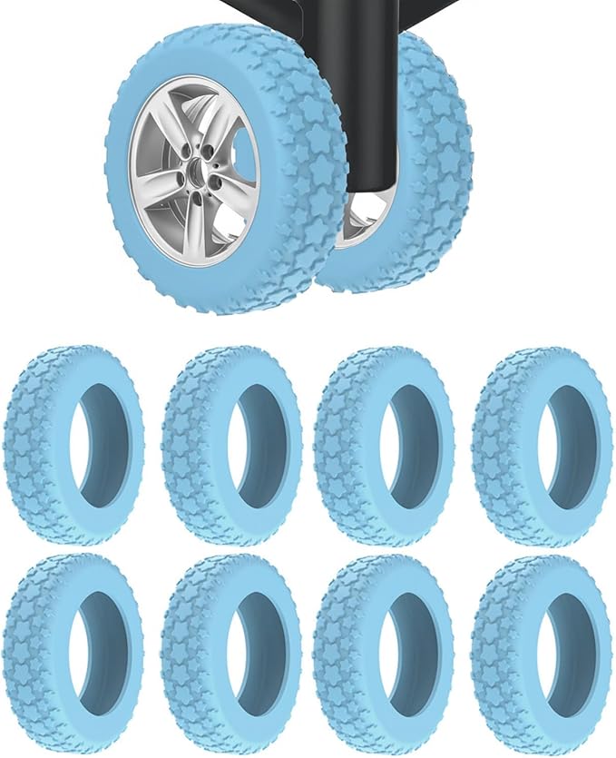 8PCS Luggage Wheel Protector,Silicone Protective Covers for 2-2.4" Spinner Wheels Anti-Slip,Ultra-Quiet&Upgraded Wear-Resistant Travel Accessories(Blue)